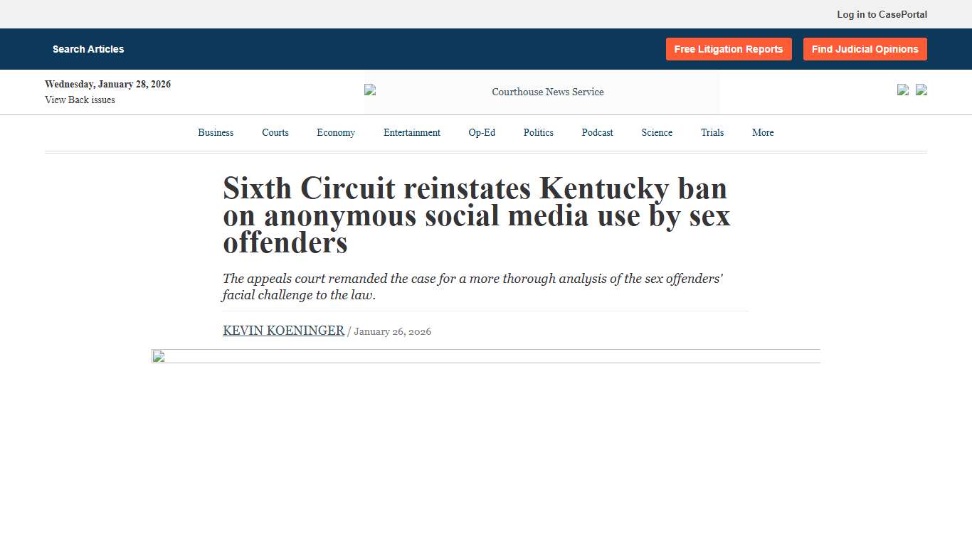 Sixth Circuit reinstates Kentucky ban on anonymous social media use by sex offenders Courthouse News Service